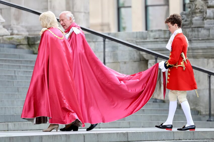 King Charles III and Queen Camilla arrive to attend the service for the Order of the British Empire at St Paul's Cathedral